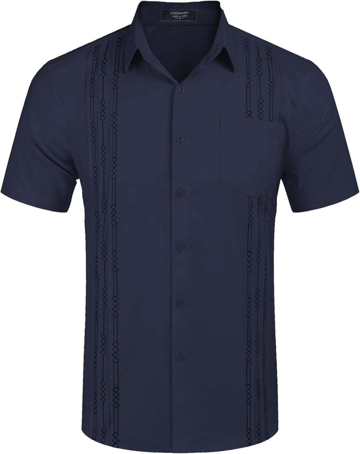 Men'S Linen Cuban Shirt Short Sleeve Beach Tops Mexican Guayabera Shirts Blue
