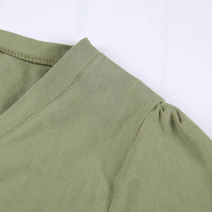 for Women,Fashion Women Loose V-Neck Summer Solid Short Sleeve Cotton and Linen Dress